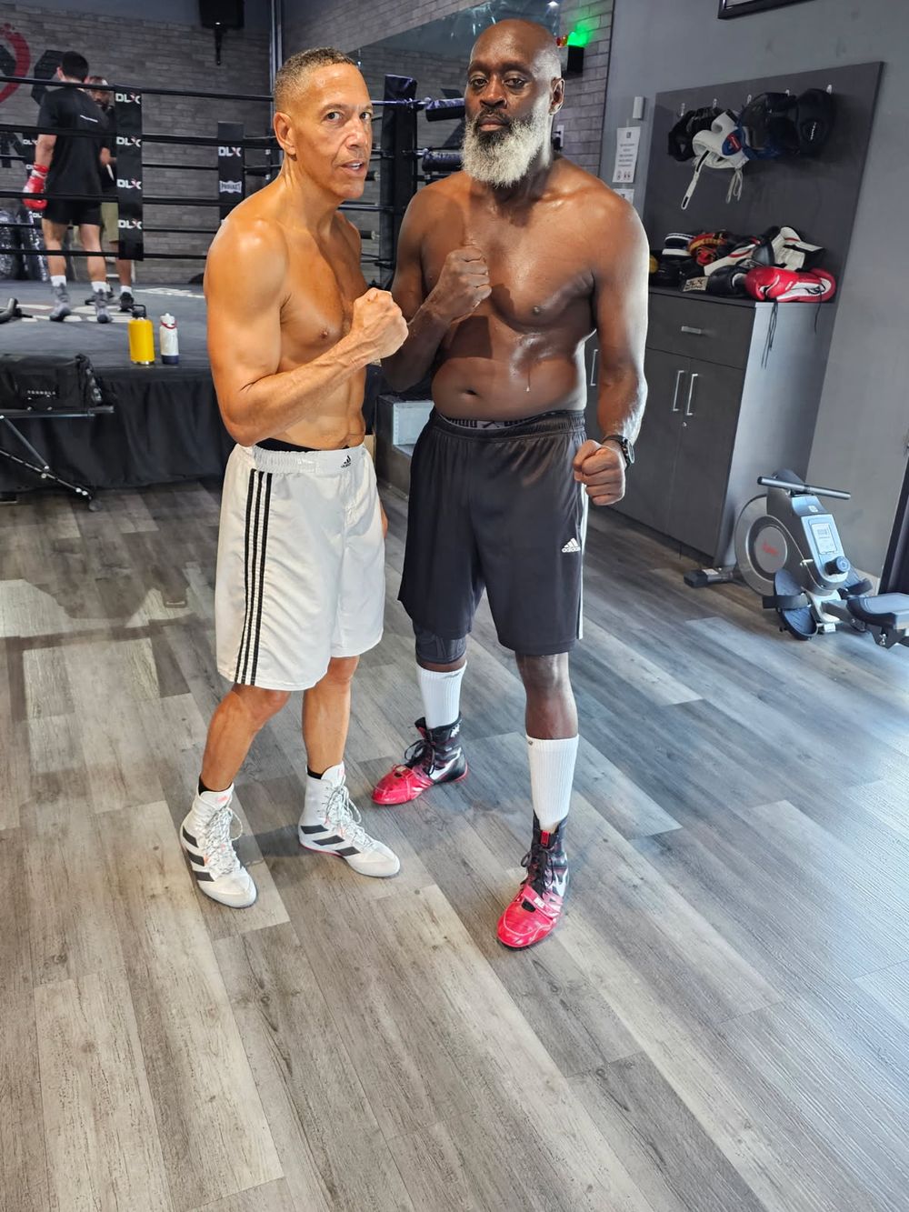 Coaches Sweet Black and Sugar-B, Masters champions, at TOS Boxing
